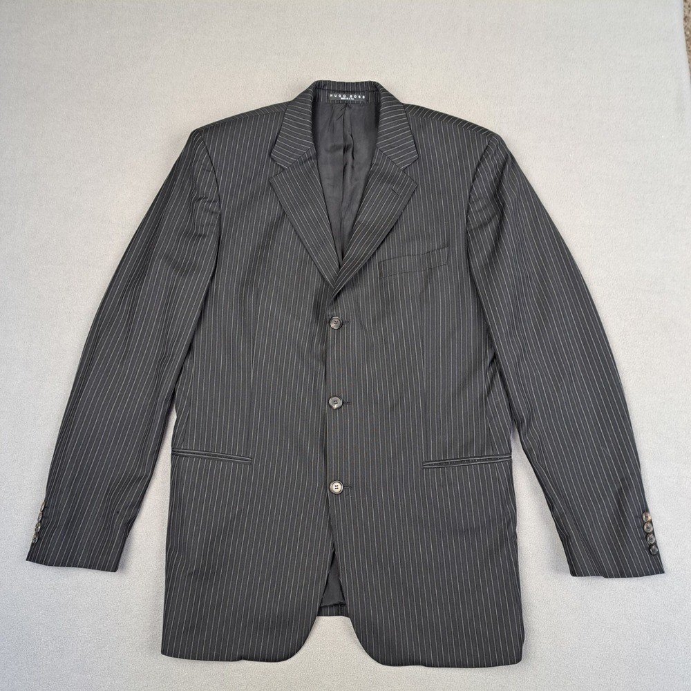 Hugo Boss Sport Coat 42L Wool Pinstripe Blazer Black White Men's USA Made Jacket